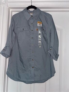 Carhartt Womens Ridgefield Shirt Stain Breaker Blue Long Sleeve SZ Small 4/6 NWT